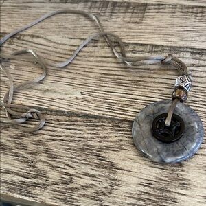 Gray and Brown stone boho silk cord Pendant Necklace